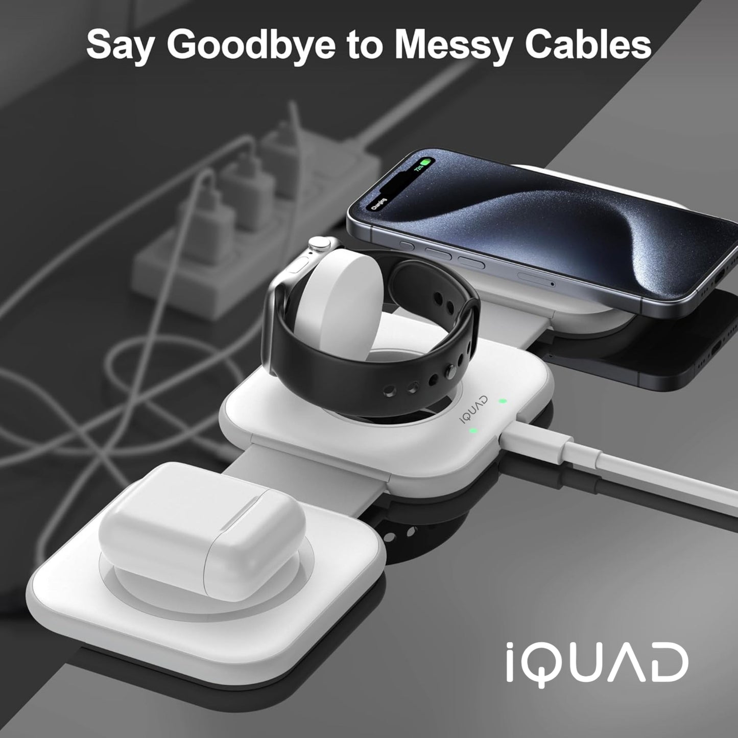 iQUAD 3 in 1 Wireless Charging Station – Fast Charging Stand for Phone, Watch & Earbuds