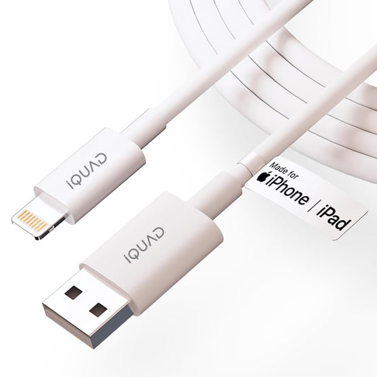 iQUAD USB-A to Lightning Fast Charging Cable for iPhone – High Speed Data Sync – Durable White Charger Cable