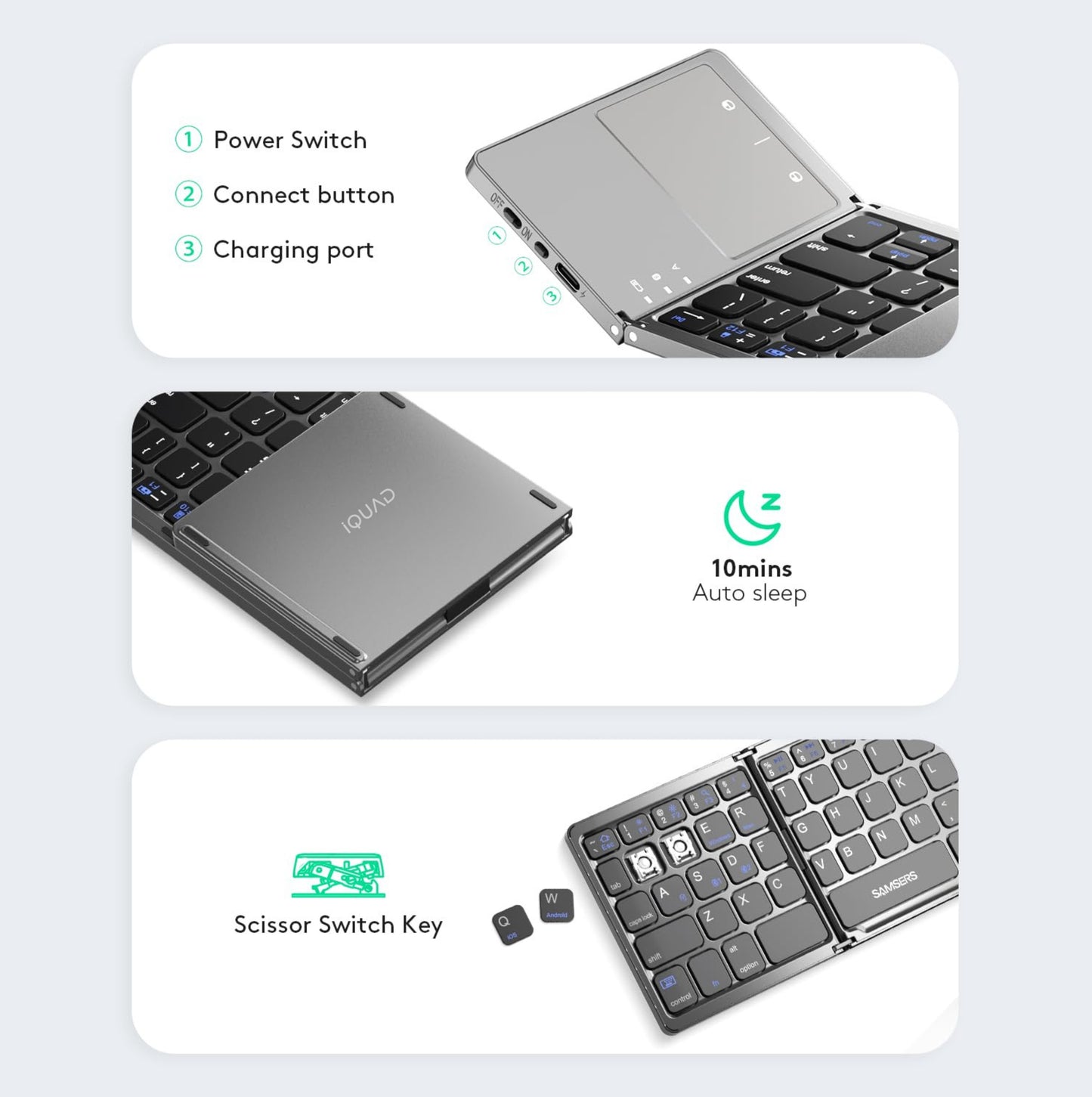 iQUAD Foldable Bluetooth Keyboard with Touchpad
