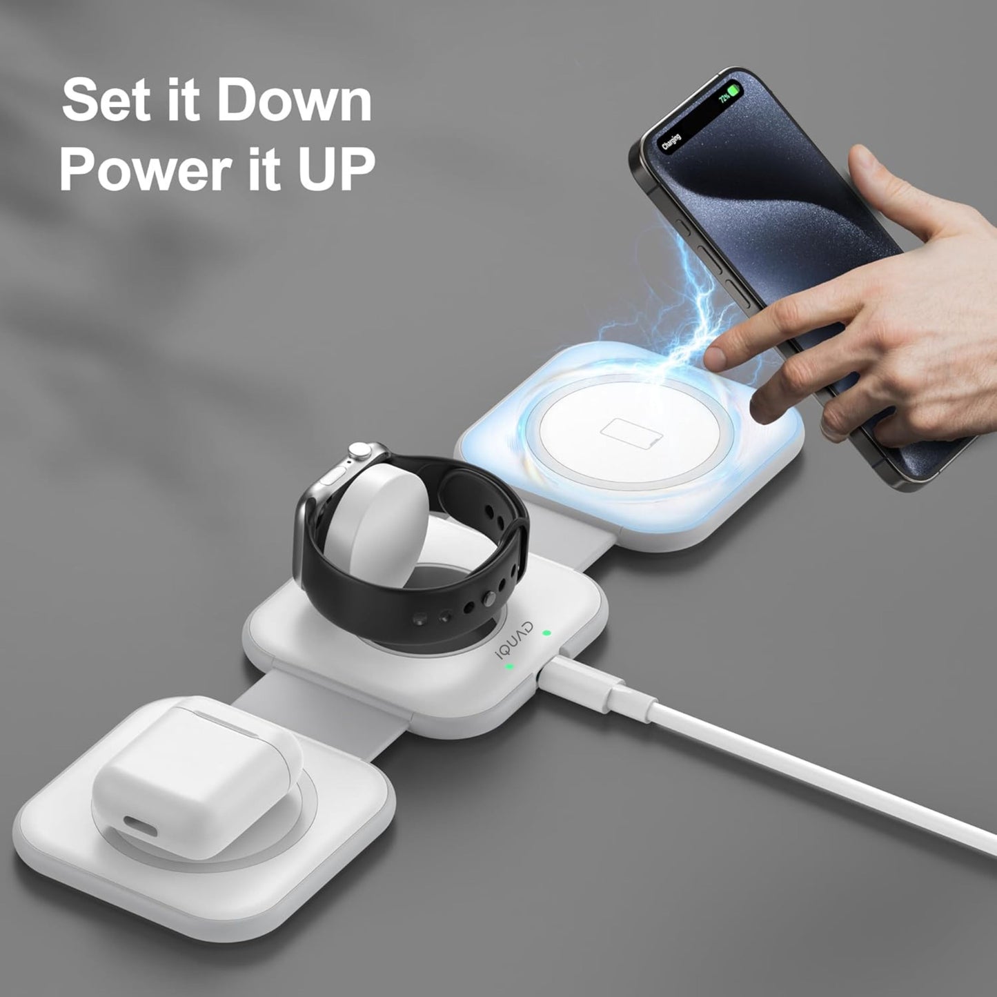 iQUAD 3 in 1 Wireless Charging Station – Fast Charging Stand for Phone, Watch & Earbuds