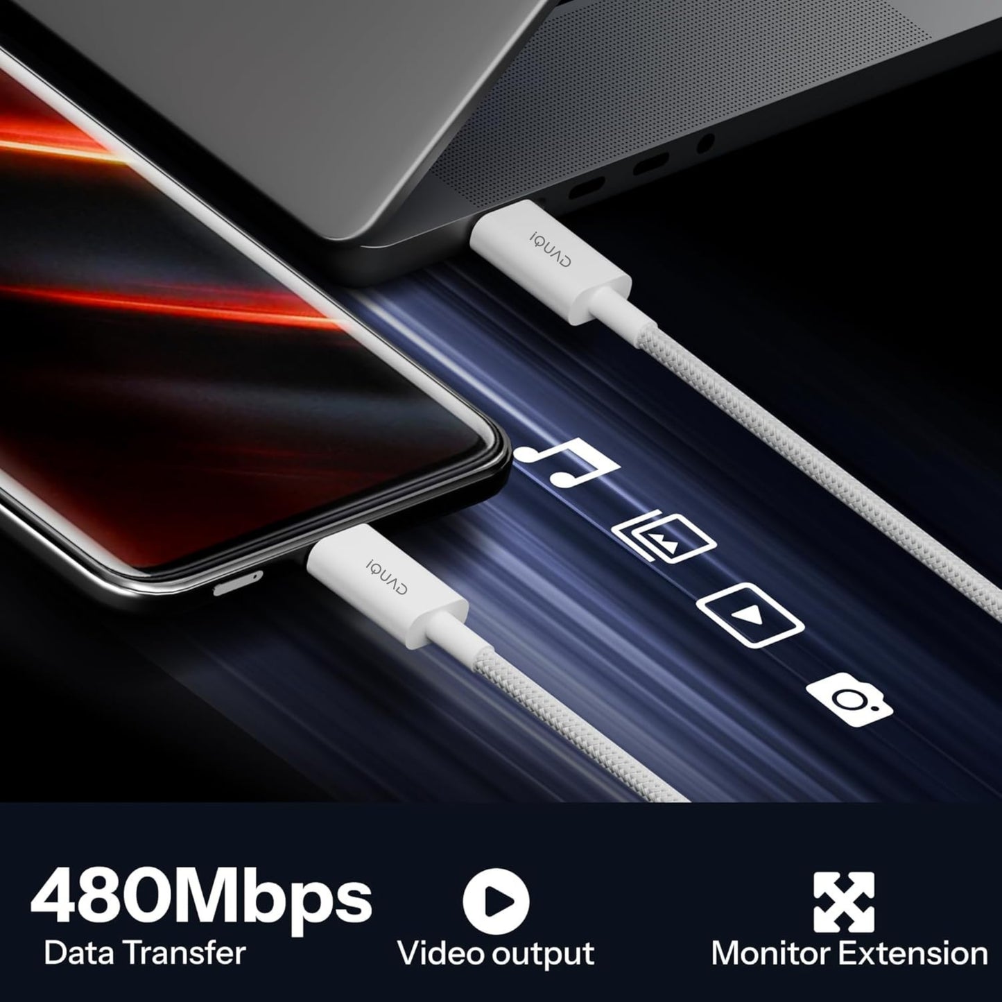 iQuad 65W Super Fast Charging C to C Braided Cable For Premium Mobiles