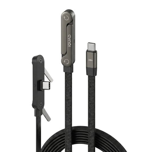 iQUAD Type C 1.2 m 240W USB Type C to Type C Braided Cable with Folding Phone Stand | Super Fast Charging | 480Mbps Data Transfer Speed | 90 Degree Elbow For All Premium Mobiles