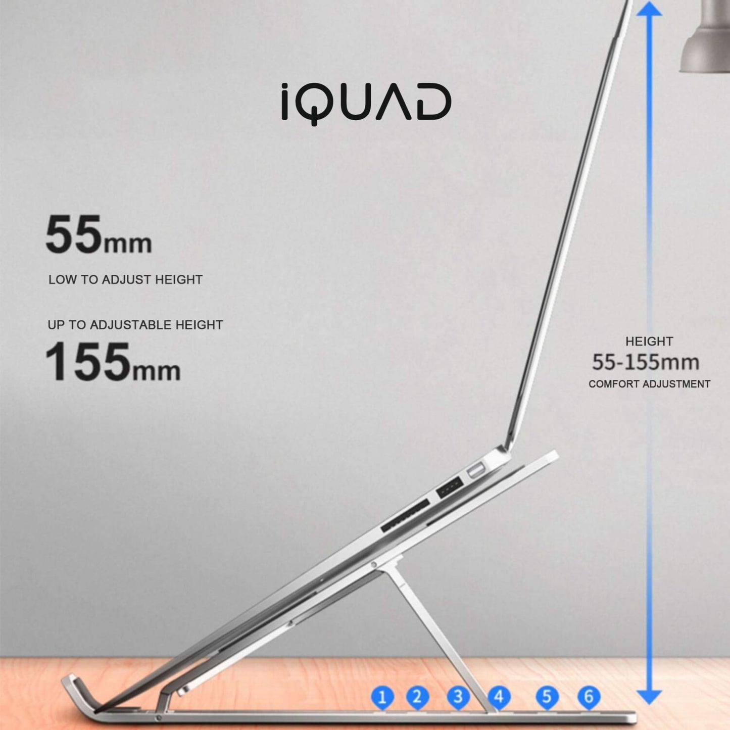 iQUAD Adjustable Laptop Stand with Cooling Vent Steel Floor and Desk Stand Laptop Stand with Adjustable Height Compatible with Universal Laptops