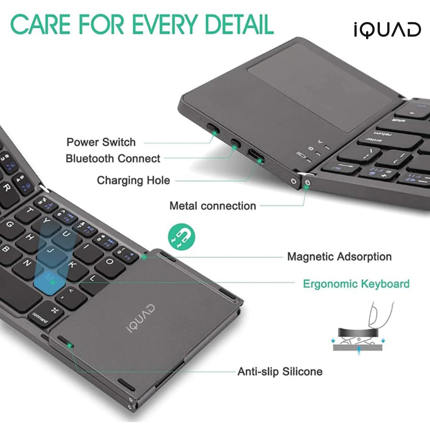 iQUAD Foldable Bluetooth Keyboard with Touchpad