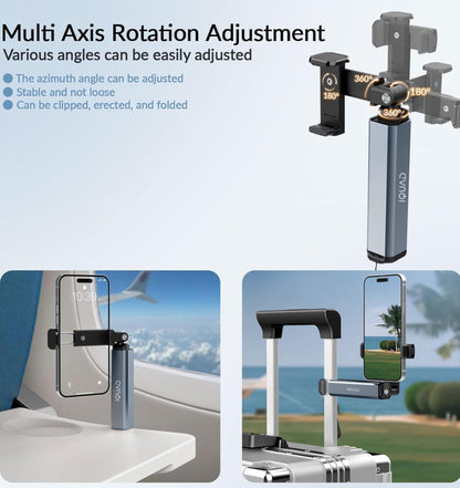 Phone Holder for Travel, 360° Rotating Foldable Mobile Stand, Portable Pocket Size Tray Table Phone Mount for Flight Train Bus Office Hands Free Travel Accessory