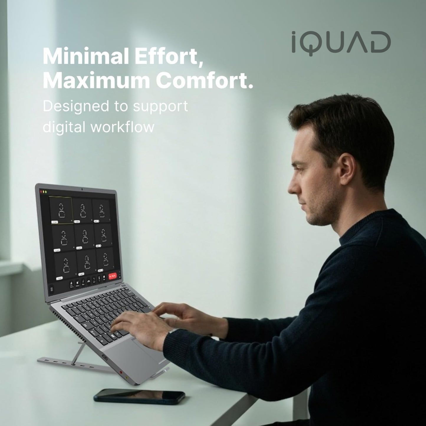 iQUAD Adjustable Laptop Stand with Cooling Vent Steel Floor and Desk Stand Laptop Stand with Adjustable Height Compatible with Universal Laptops