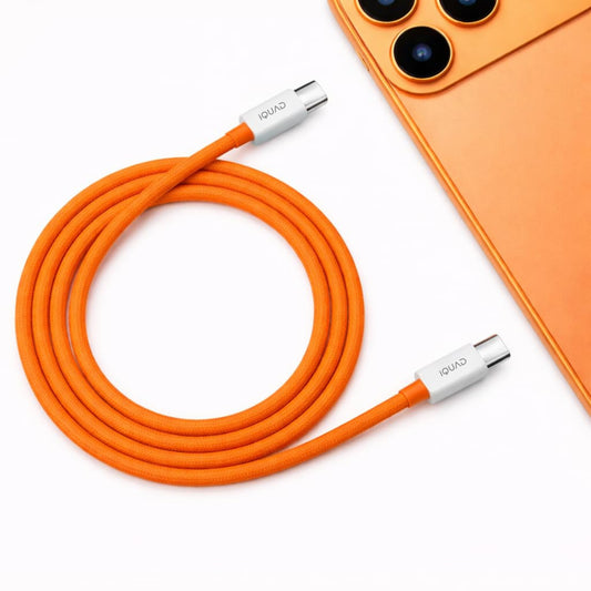 iQUAD Orange Edition 60W C to C Super Fast Charging Cable for iPhones & All Type C Mobiles [Nylon Braided 1M]