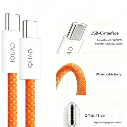 iQUAD Orange Edition 60W C to C Super Fast Charging Cable for iPhones & All Type C Mobiles [Nylon Braided 1M]