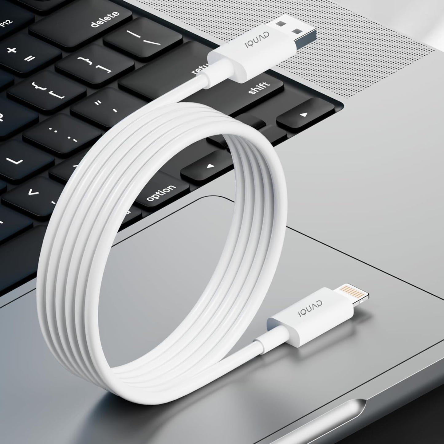 iQUAD USB-A to Lightning Fast Charging Cable for iPhone – High Speed Data Sync – Durable White Charger Cable