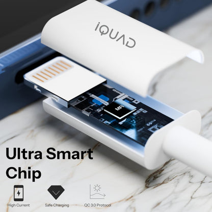 iQUAD USB-A to Lightning Fast Charging Cable for iPhone – High Speed Data Sync – Durable White Charger Cable