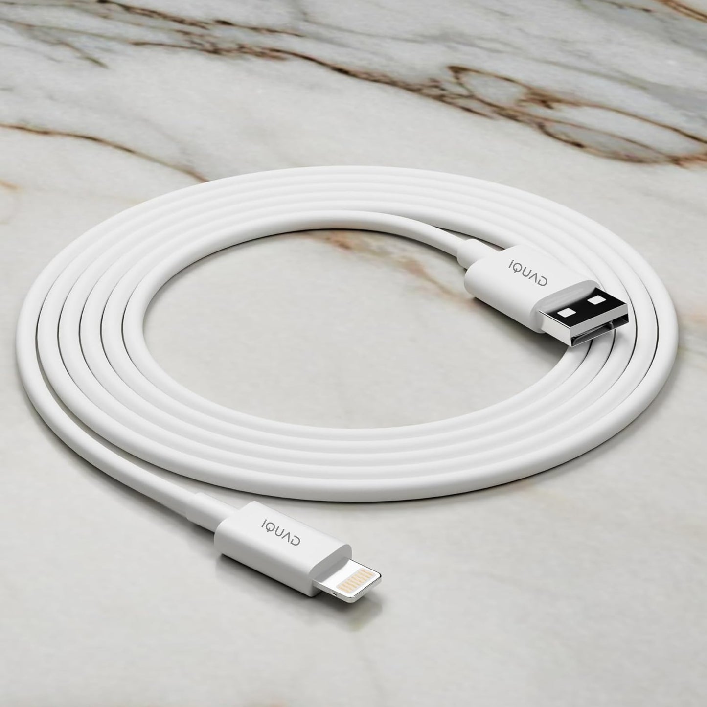 iQUAD USB-A to Lightning Fast Charging Cable for iPhone – High Speed Data Sync – Durable White Charger Cable