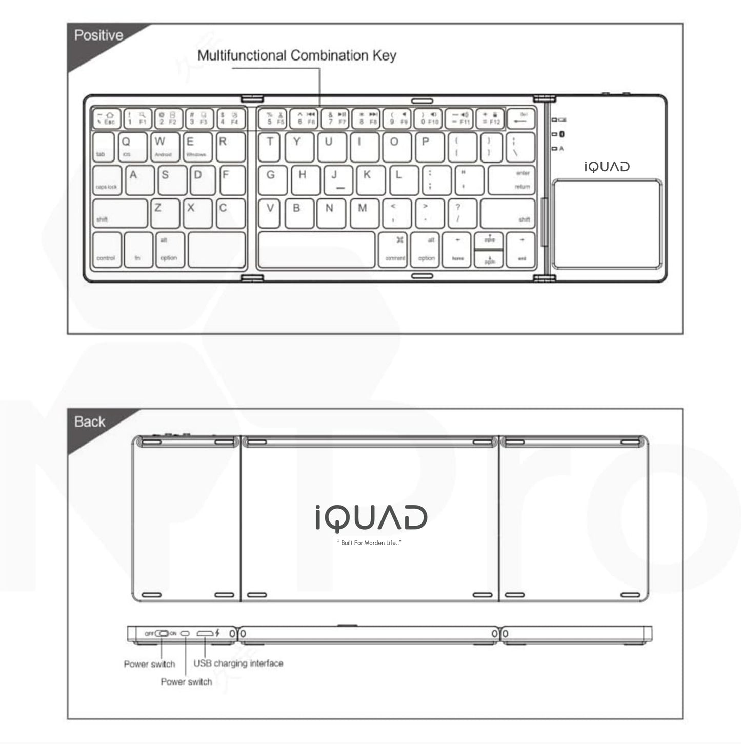 iQUAD Foldable Bluetooth Keyboard with Touchpad