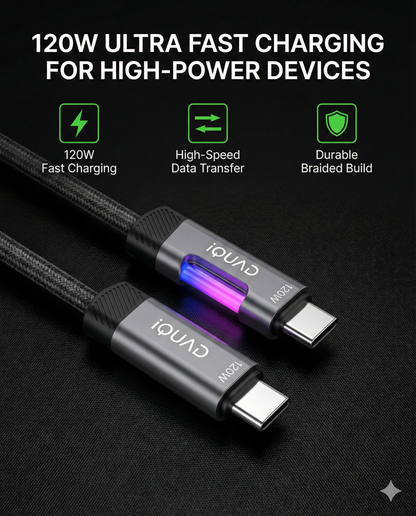 iQUAD 120W C To C Super Fast Charging Cable For Premium Mobiles
